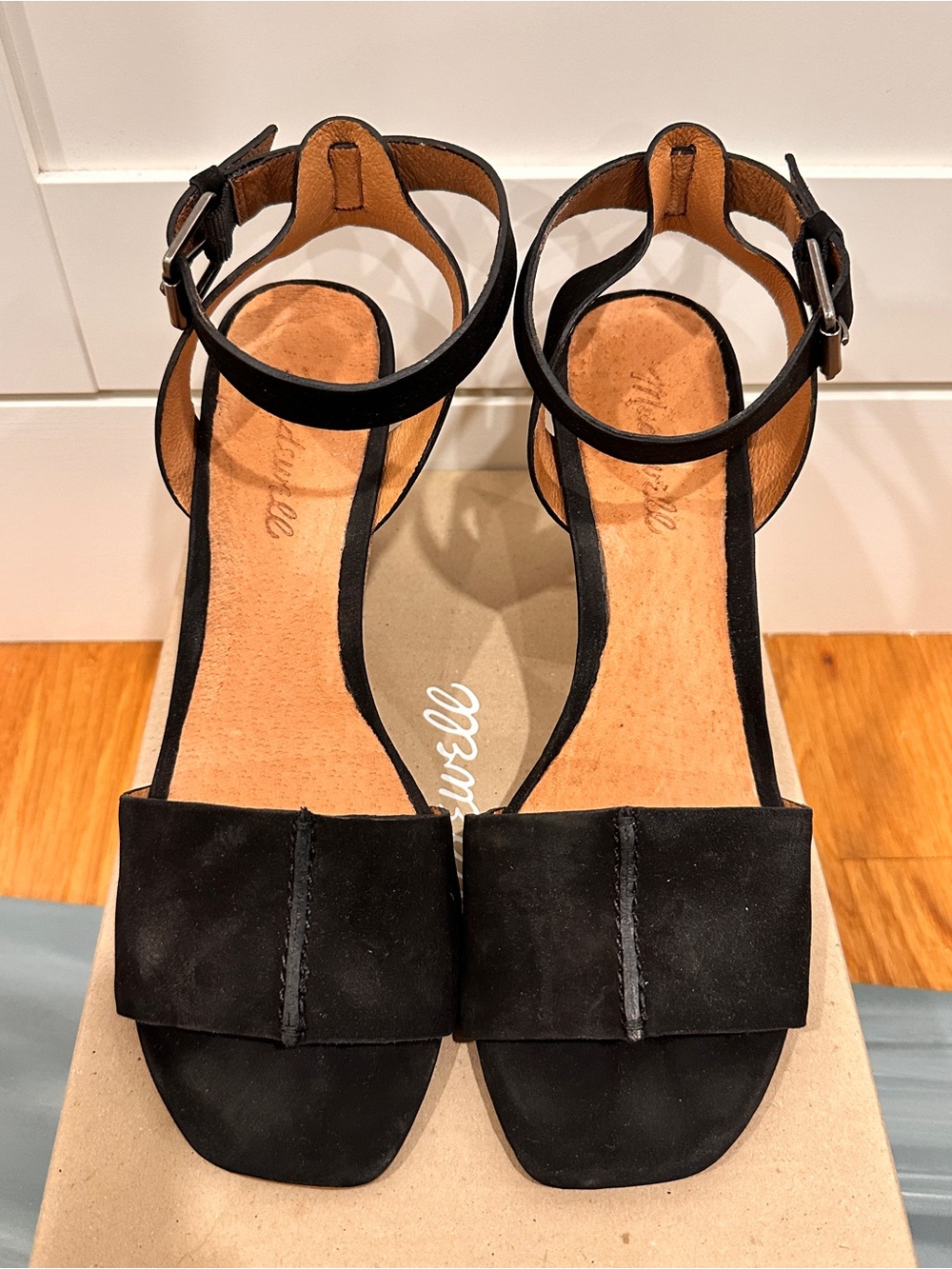 Madewell black suede stacked heel sandals 8.5